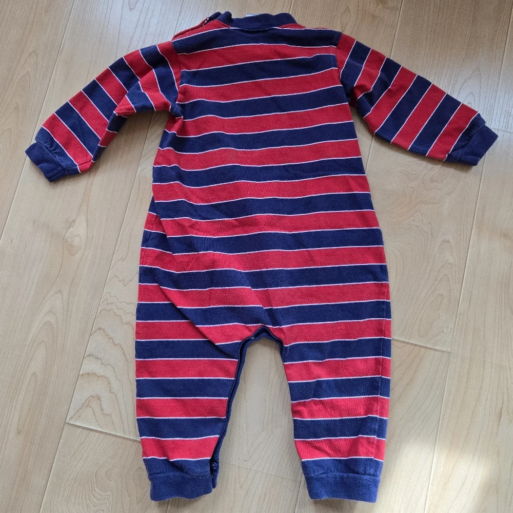 Vintage 1990s Y2K OshKosh B'Gosh red/navy blue striped alligator bodysuit